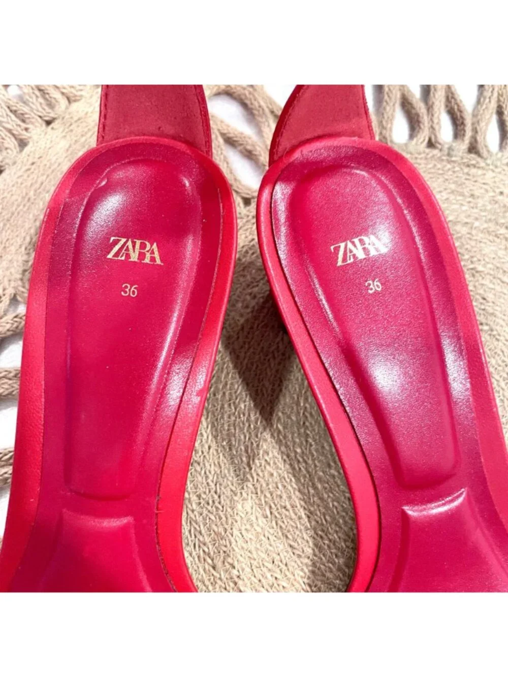 Zara Red Faux Leather Red Strappy Heeled Sandals Size 36